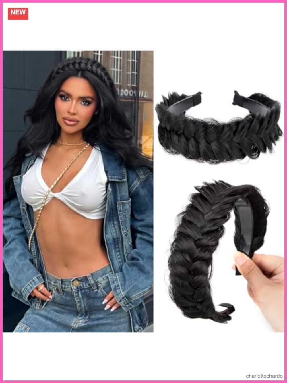 Wide Braided Headband with Teeth Handmade Synthetic Hair Accessory for Women